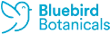 An outline of a light blue bird next to the wording Bluebird Botanicals in a light blue font.