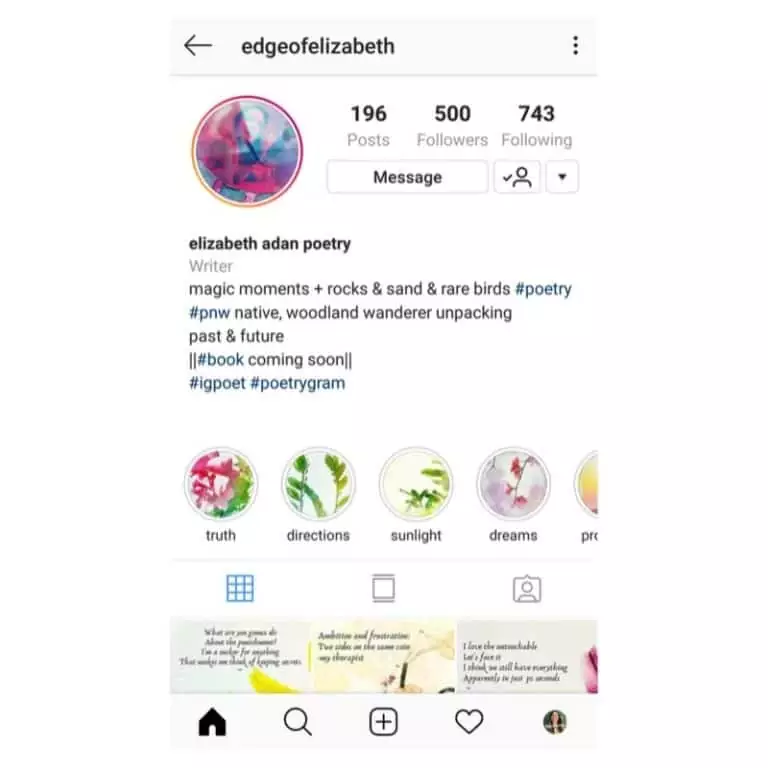 Curate specialty hashtags at the top of your profile. Click to connect with edgeofelizabeth on Instagram.