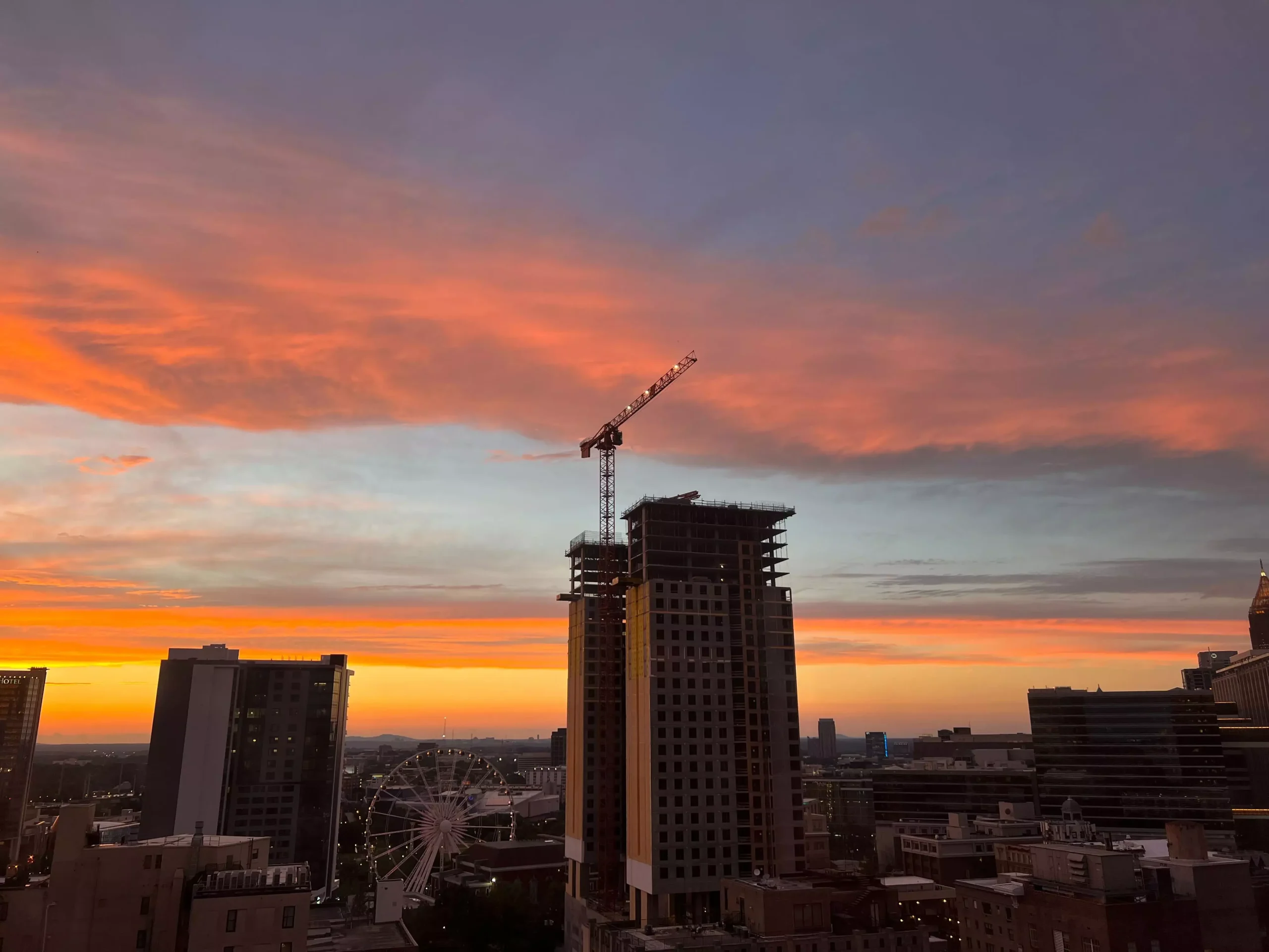 A sunset view of Atlanta's city skyline.