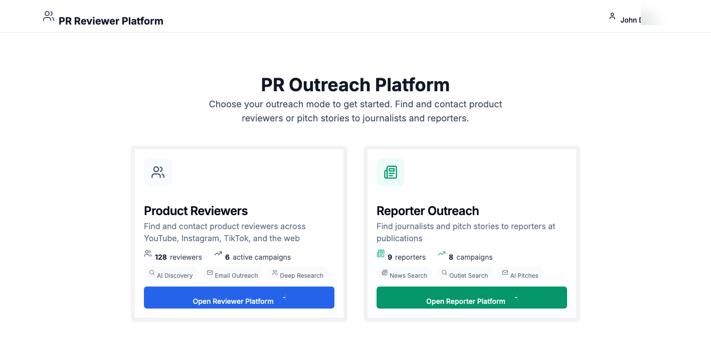 Reporter & Product Reviewer Discovery & Outreach Platform screenshot 1