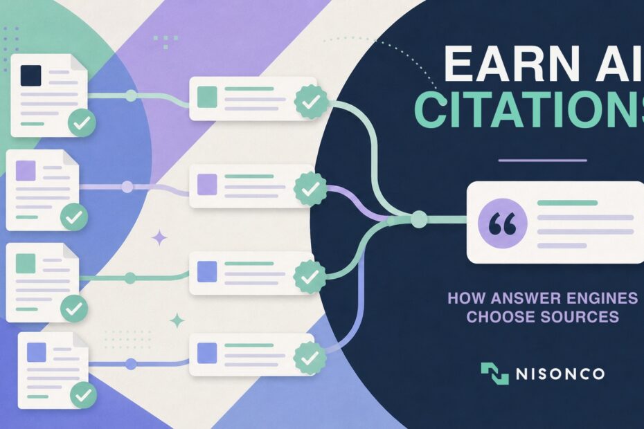 Credible sources flowing into a cited AI-generated answer
