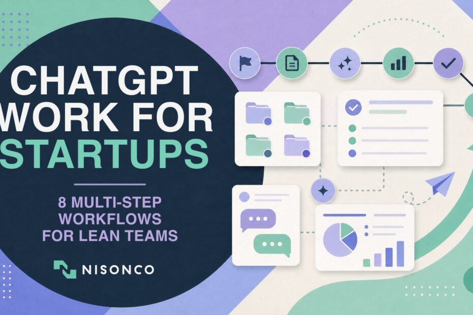 ChatGPT Work for startups multi-step workflow illustration