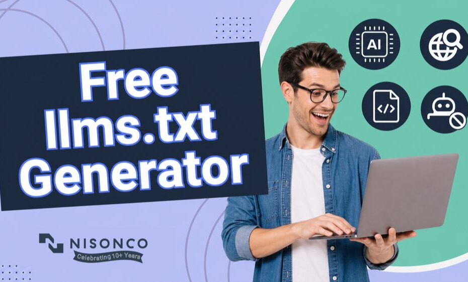 NisonCo free llms.txt generator featured image with AI crawler and robots.txt interface