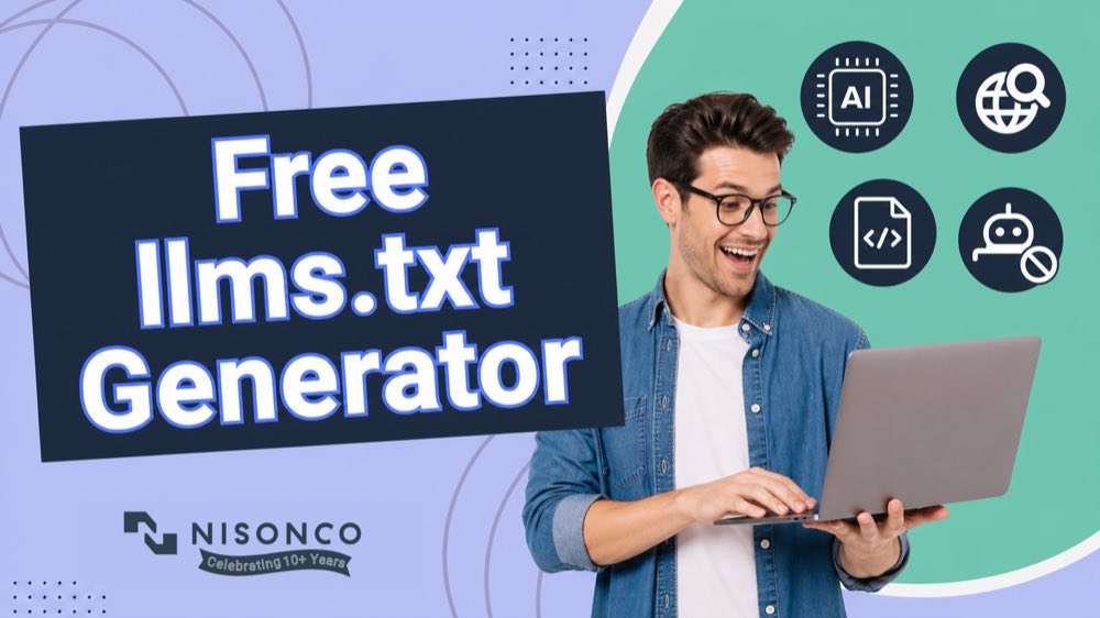 NisonCo free llms.txt generator featured image with AI crawler and robots.txt interface