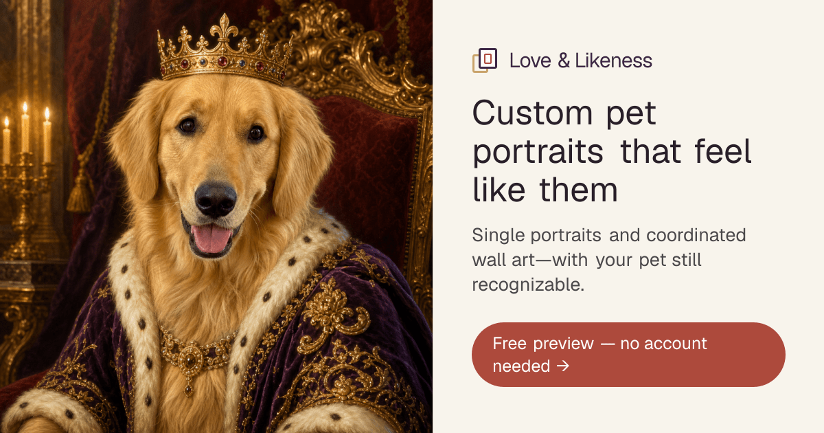 Love and Likeness AI pet portrait platform