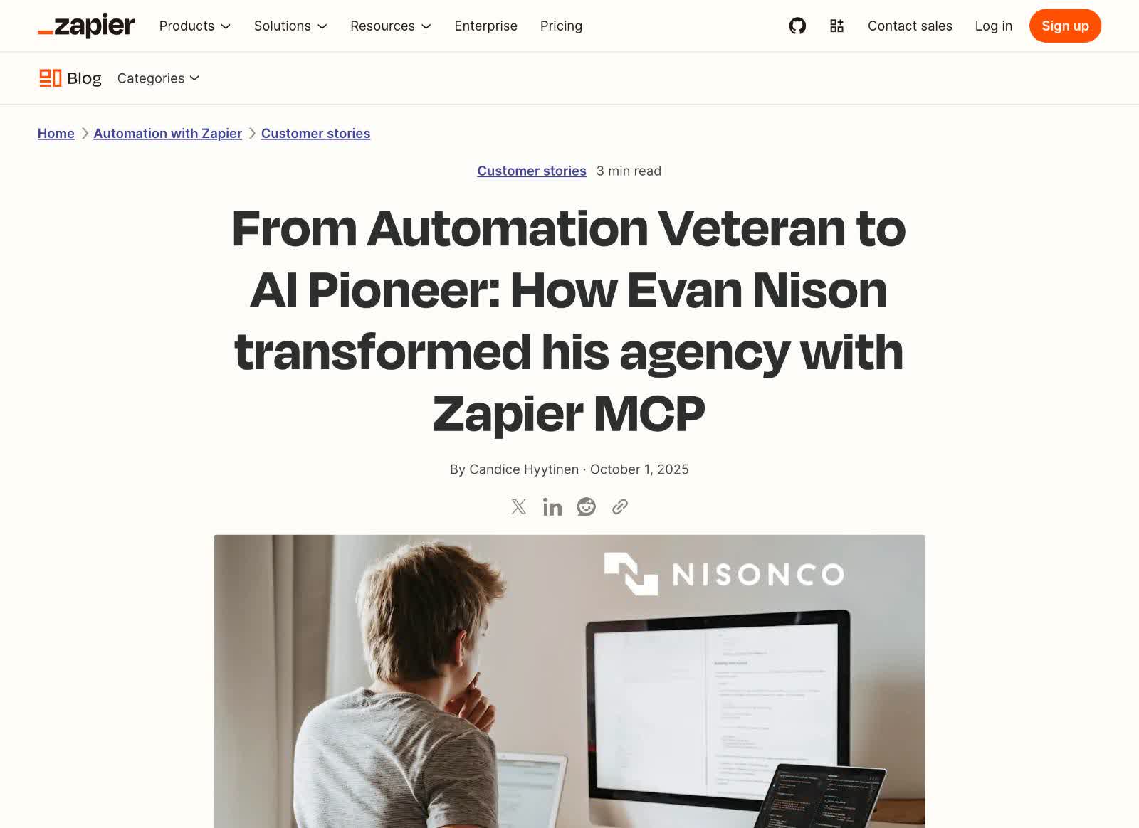 Zapier profile titled From Automation Veteran to AI Pioneer