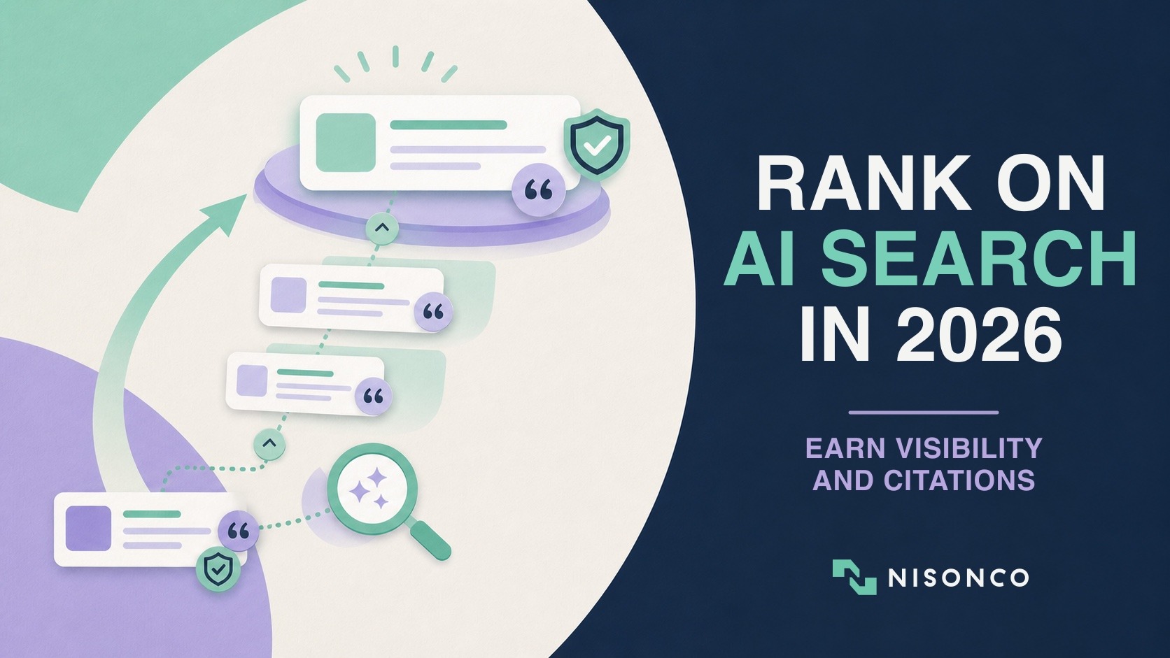 How to rank on AI search results in 2026, illustrated in NisonCo's branded editorial style