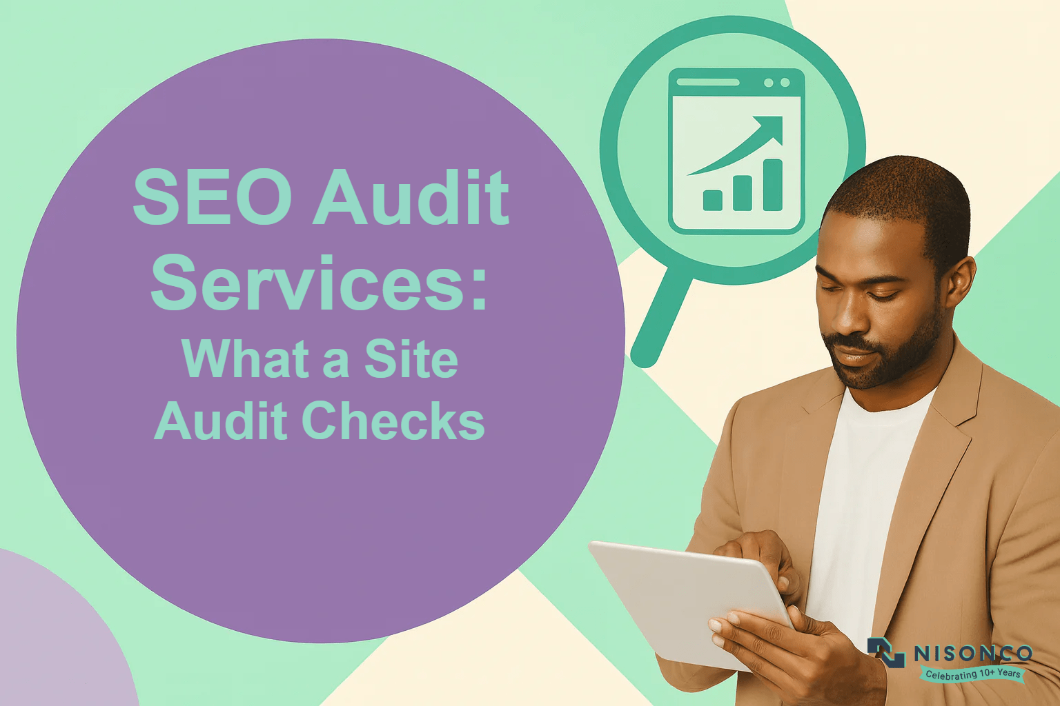 SEO audit services — professional reviewing an audit on a tablet