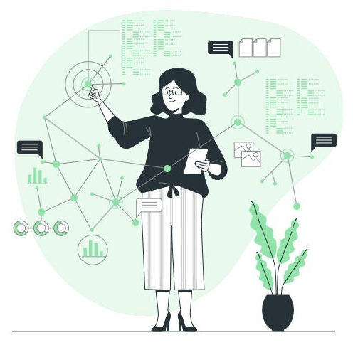 An illustration of a person reviewing rising data points on a large chart. The image represents the organic traffic growth vape brands build when paid advertising is off the table. Grow without ads through vape SEO services from NisonCo, a vape SEO agency.