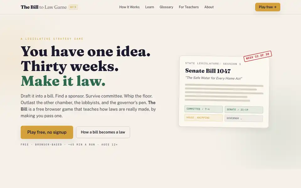 The Bill to Law Game screenshot